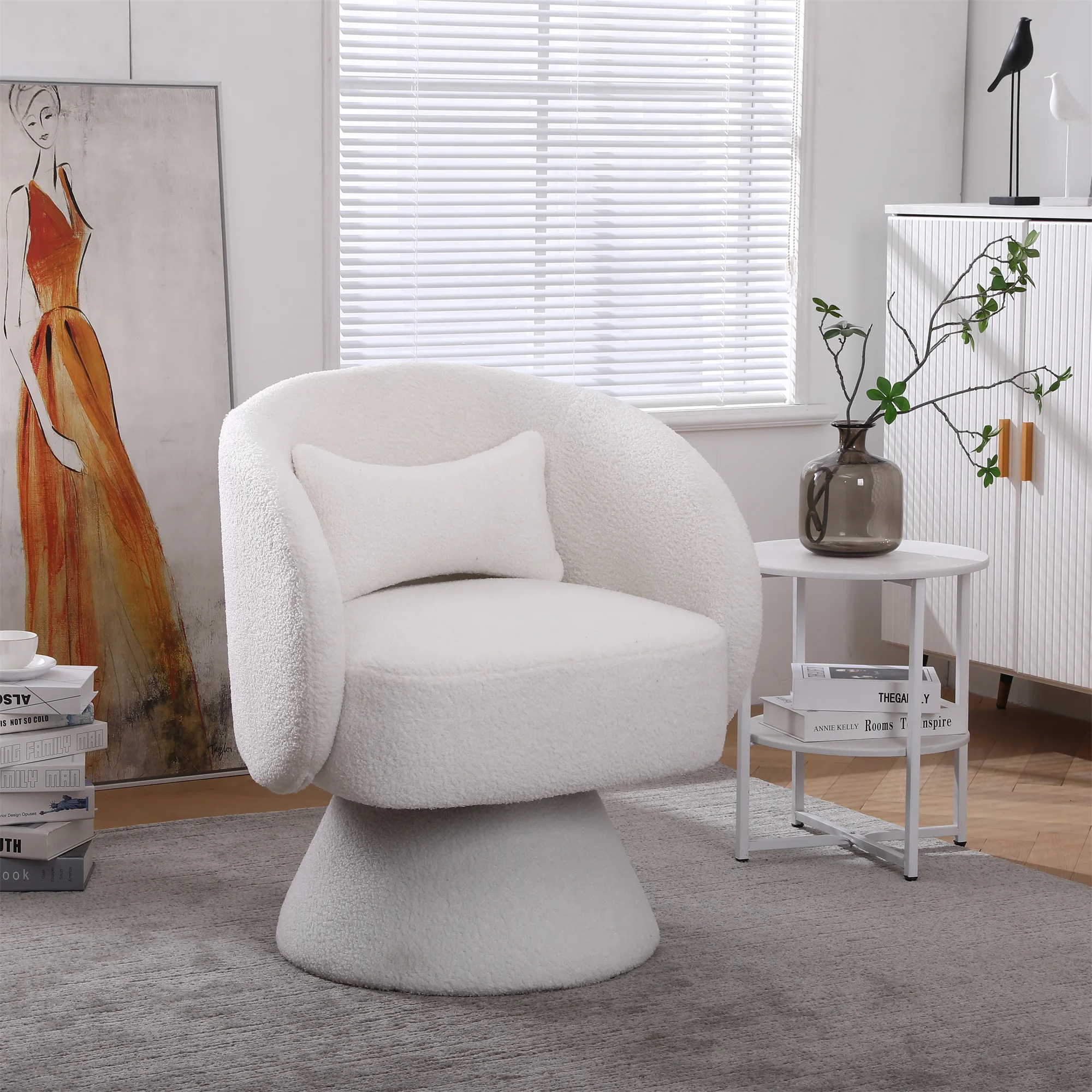 

Swivel Accent Chair Armchair Round Barrel Chair in Fabric for Living Room Bedroom White/Beige/Gray/Orange/Teal/Black[US-W]