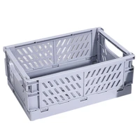 collapsible crate plastic folding storage box basket utility cosmetic container gray