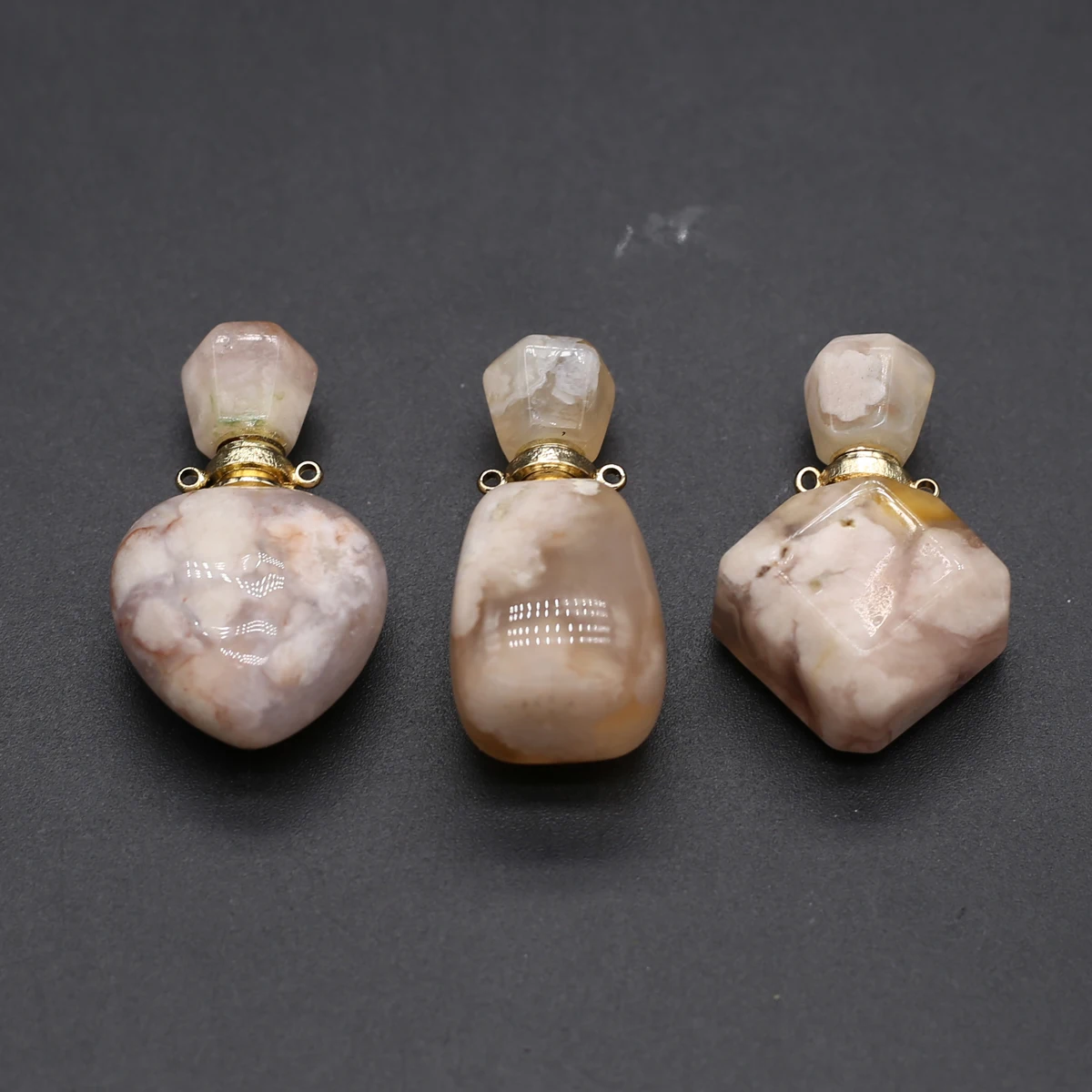 

Cherry Blossom Agate Natural Stone Heart Rhombus Perfume Bottle Pendant Diffuser For Jewelry MakingDIY Accessories Charm Gift3PC