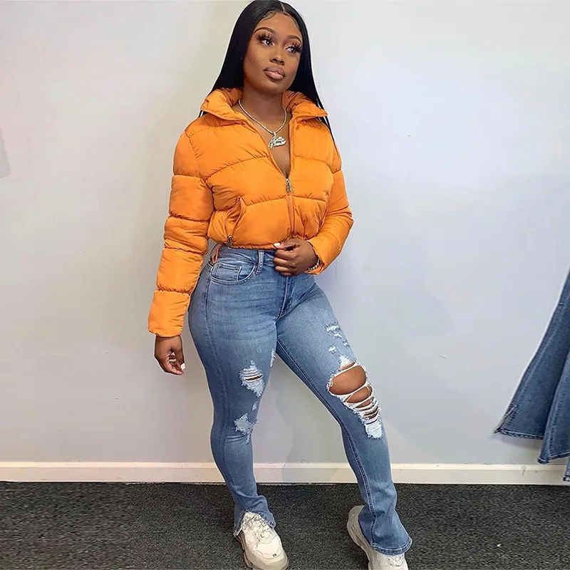 New Fall Winter Women Casual Solid Long Sleeve High Collar Tops Female Jacket Streetwear Women Zipper Short Puffer Coat Fashion