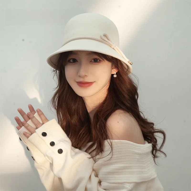 La Chebel Французская шерстяная шляпа Хепберн Зимняя женская рыбацкая Золотая Billycock