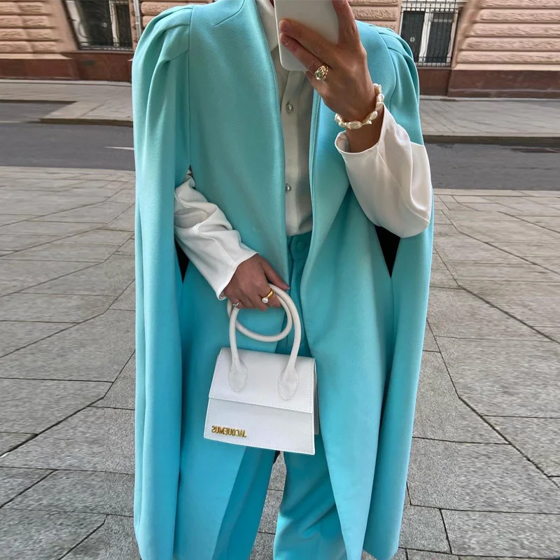

Lady Fashion Turn-down Collar Lantern Sleeve Coat Winter Elegant Solid Thick Warm Long Overcoat Casual Loose Women Wool Outwear