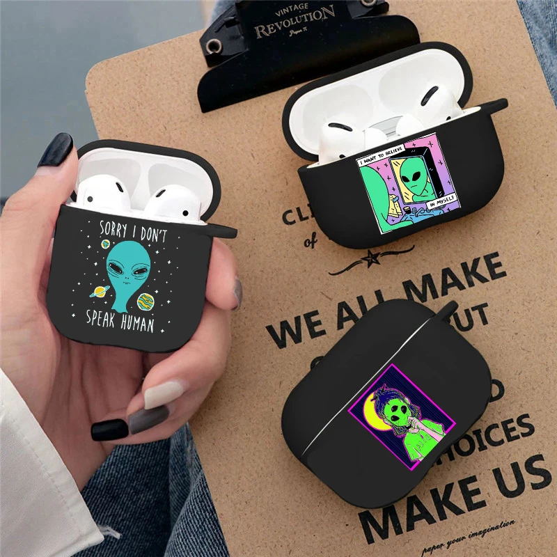 

Aesthetics Cute Cartoon alien space Soft silicone TPU Case For AirPods Pro 1 2 3 Black Wireless Bluetooth Earphone Box Cover