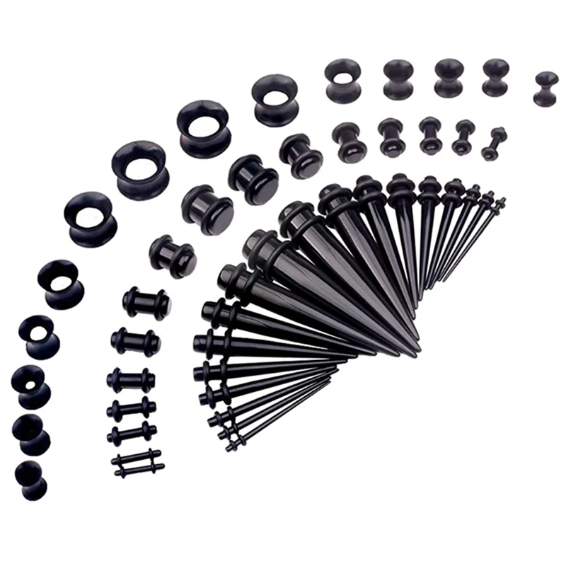 Gofei Brand 50PCS Acrylic Ear Gauge Stretching Kit 14-00G Silicone Ear Gauge Plug Tunnel Flesh Taper Gauge Set Stretcher