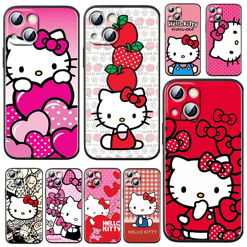 

Hello Kitty Cute Cat For Apple iPhone 13 12 11 Pro Max Mini XS Max X XR 6 7 8 Plus 5S SE 2020 TPU Soft Silicone Black Phone Case