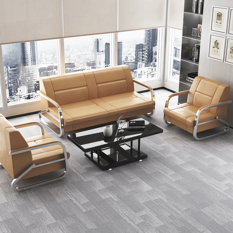 

Office small apartment office sofa, coffee table, business reception, business meeting, waiting for three seats leather sofa