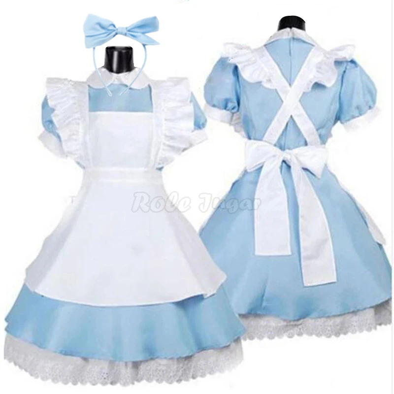 

Adult Kids Anime Alice Blue Maid Dress Alice Costume Women Sissy Lolita Cosplay Costume Girls Outfits Set E24A33