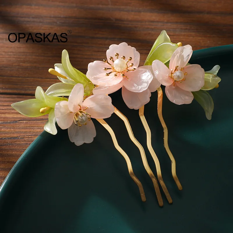 

Fairy Floral Hair Comb Side Tiaras Vintage Pearl Pink Flower Hairpin Clip For Women Hanfu Headpiece Chinese Wedding Hair Jewelry