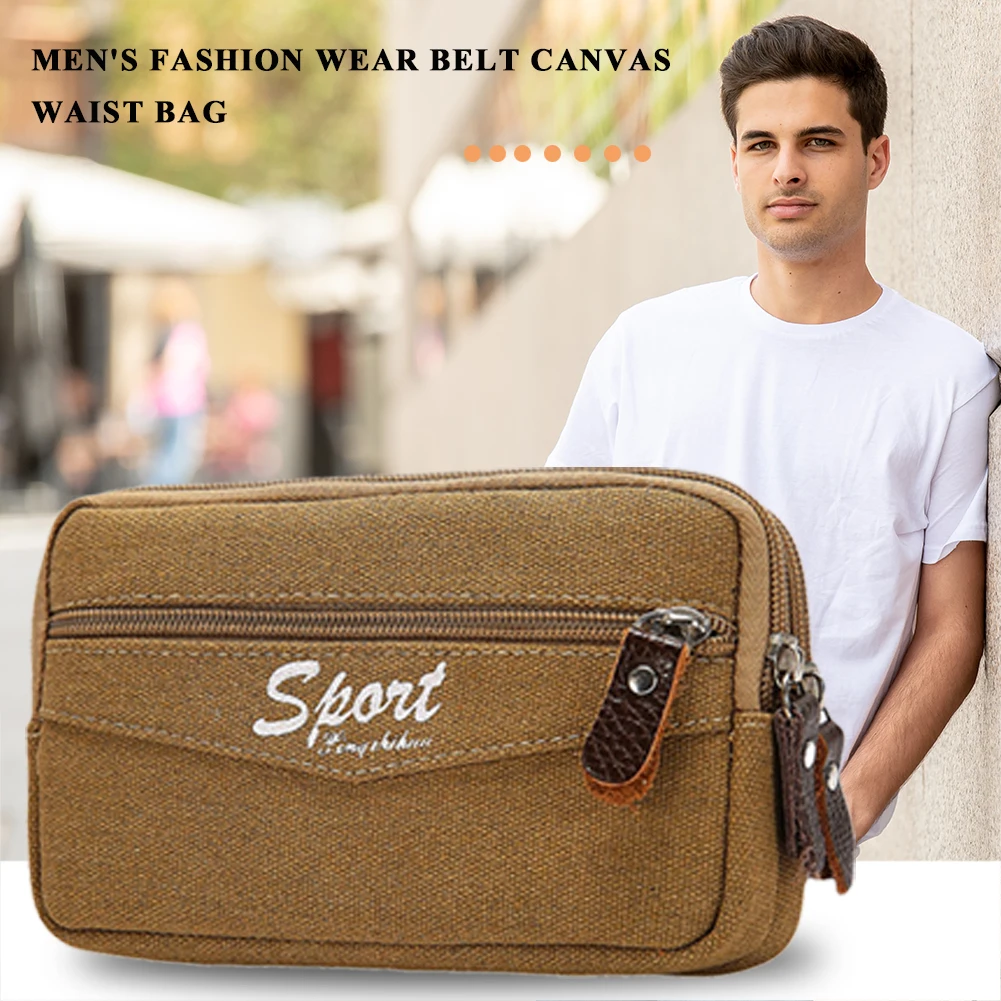 

Men Multi-function Canvas Waist Bag Waterproof Fanny Pack Phone Pouch Card Bag Bum Bag