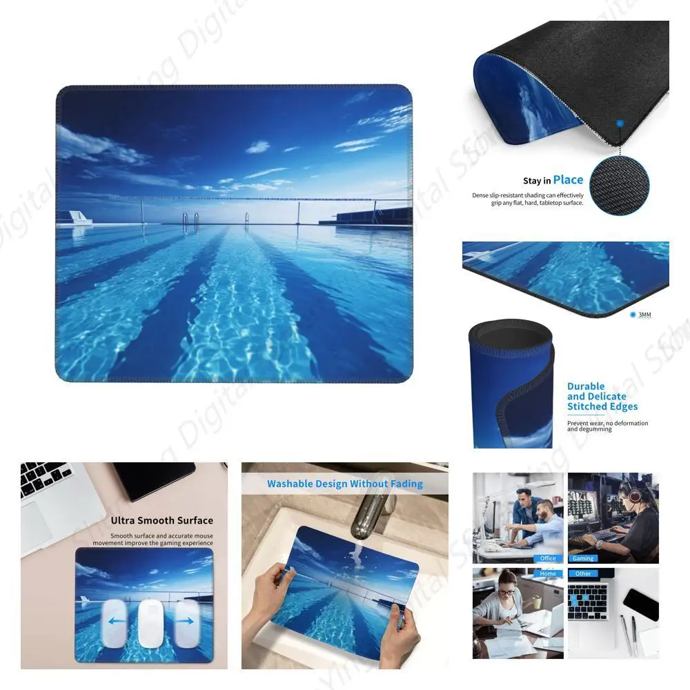Anti Slip Rubber Base Mouse Pad Blue Swimming Pool Suitable For Gaming Office Laptops 18*22cm