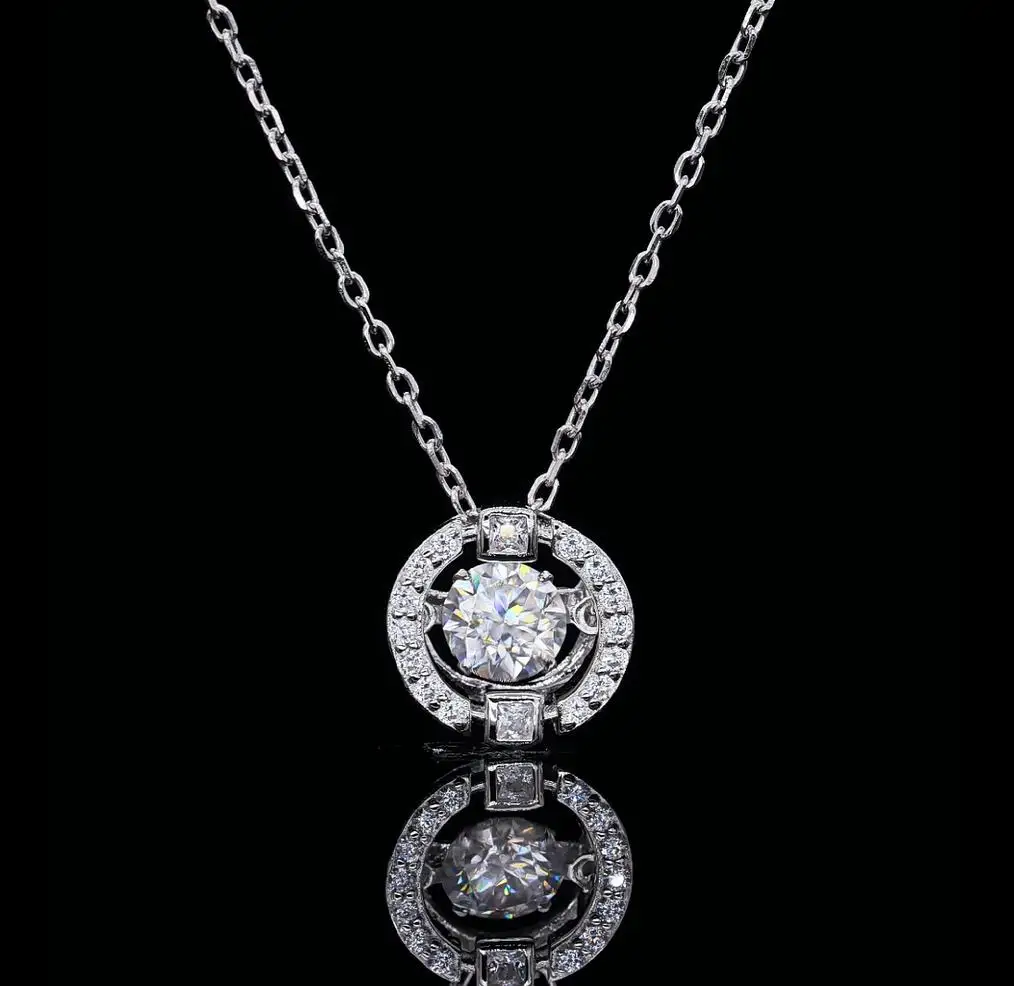 

Spiritual Round Dream S925 Silver Color White Gold Plated Gra Moissanite Diamond Necklace 50 Points D Christmas Gift Prom