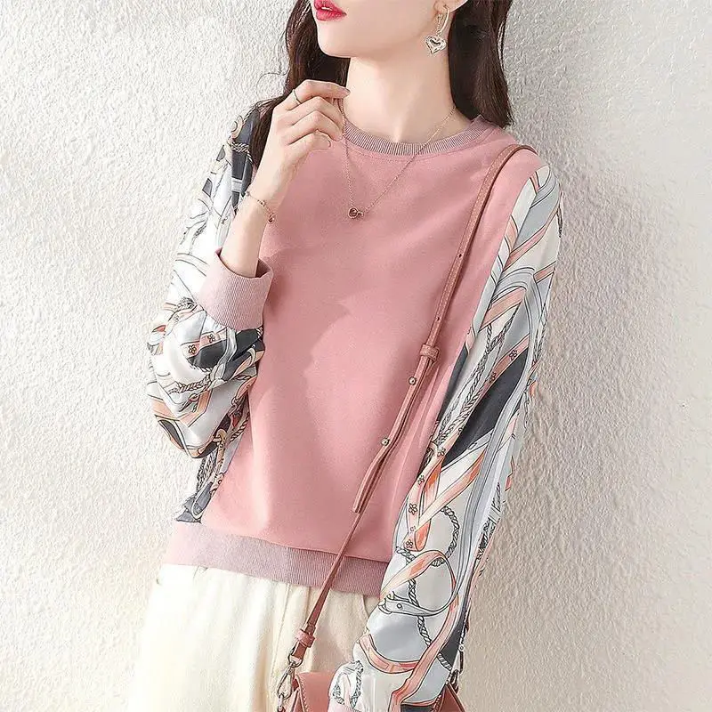 

Fashion O-Neck Printed Spliced Oversized Long Sleeve Blouse 2022 Summer and Autumn New Casual Pullovers Commute Women's Shirt