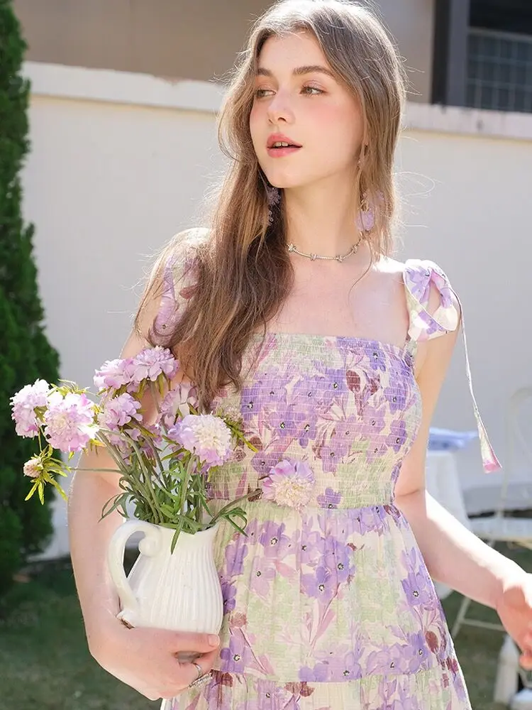 

Женское платье в стиле бохо, длинное пляжное платье на завязках с 4 слоями листьев лотоса и открытыми плечами, Новинка лета 2023