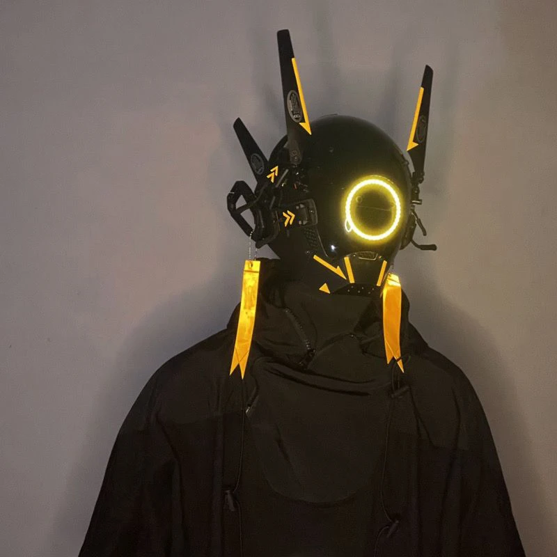

Маска Cyberpunk Косплей Мужская Технология головной убор фотография уличная Полнолицевая маска Хэллоуин Светящийся Шлем
