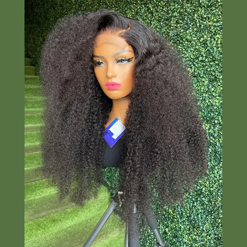 

Black Preplucked 26 Inches Long 200%Density Glueless Kinky Curly Lace Front Wig With BabyHair Heat Temperature Daily Cosplay Wig