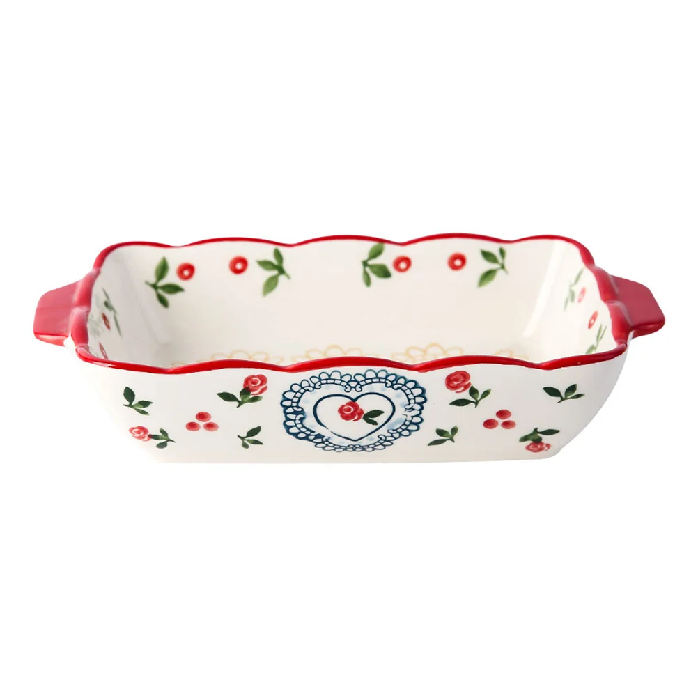 

Baking Ceramic Pan Dish Tray Pans Serving Oven Rectangular Cake Bakeware Casserole Loaf Christmas Lasagna Bread Handle Plate
