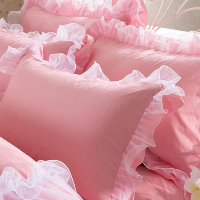 

Кружевные комплекты постельного белья в Корейском стиле, 4 шт., розовое постельное белье принцессы, однотонное домашнее покрывало для спаль...