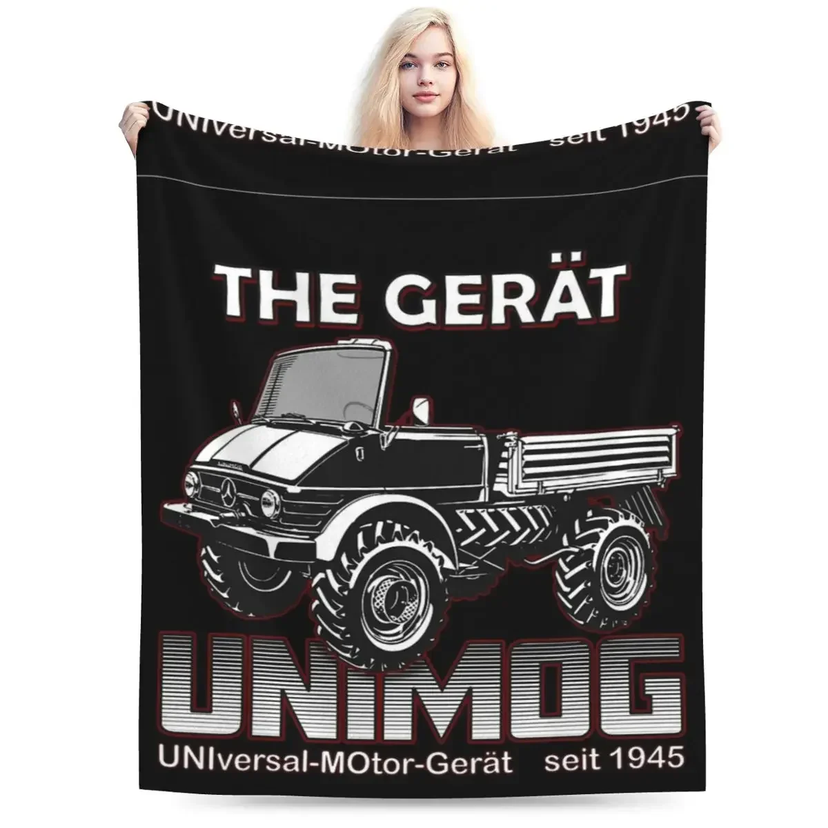 Плед THE GREAT UNIMOG (универсальный двигатель-Gerat) -на черном одеяле постельное белье