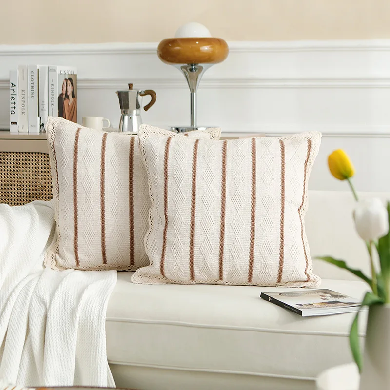 

Luxury White Diamond-shaped Yarn-dyed Pillowcase Jacquard Pillow Case Home Living Room Leisure Cushion Cover 60x60cm
