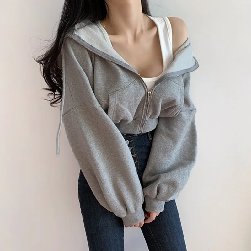 Fashion Korean Short Hoodies Women Solid Y2k Sweatshirt Tracksuit Long  Sleeve Female Crop Simple Top Clothing Trendy Harajuku | AliExpress
