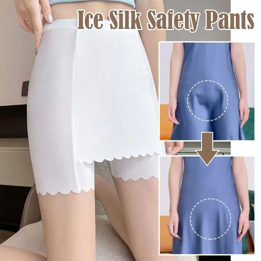 

Double Layer Invisible Under Skirt Shorts Anti-Chafing Front Crotch Safety Shorts Ice Silk Anti-slip Underwear Panties