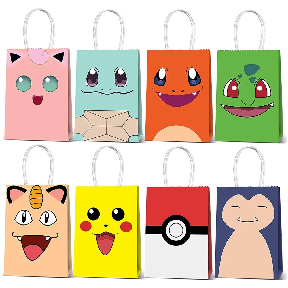 

21*15*8cm Pokemon Theme Gift Bags Festival Paper Bag with Handles Baby Shower Candy Bags Kids Girls Boys Birthday Party Supplies