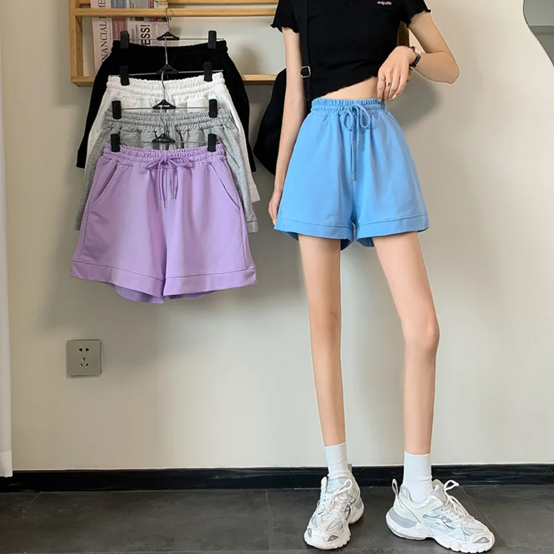 Shorts Women's Loose And Thin Summer Casual Wear Sports Black Wide Leg High Waist Home Pajamas Fat MM Large Three Minute Of Pant