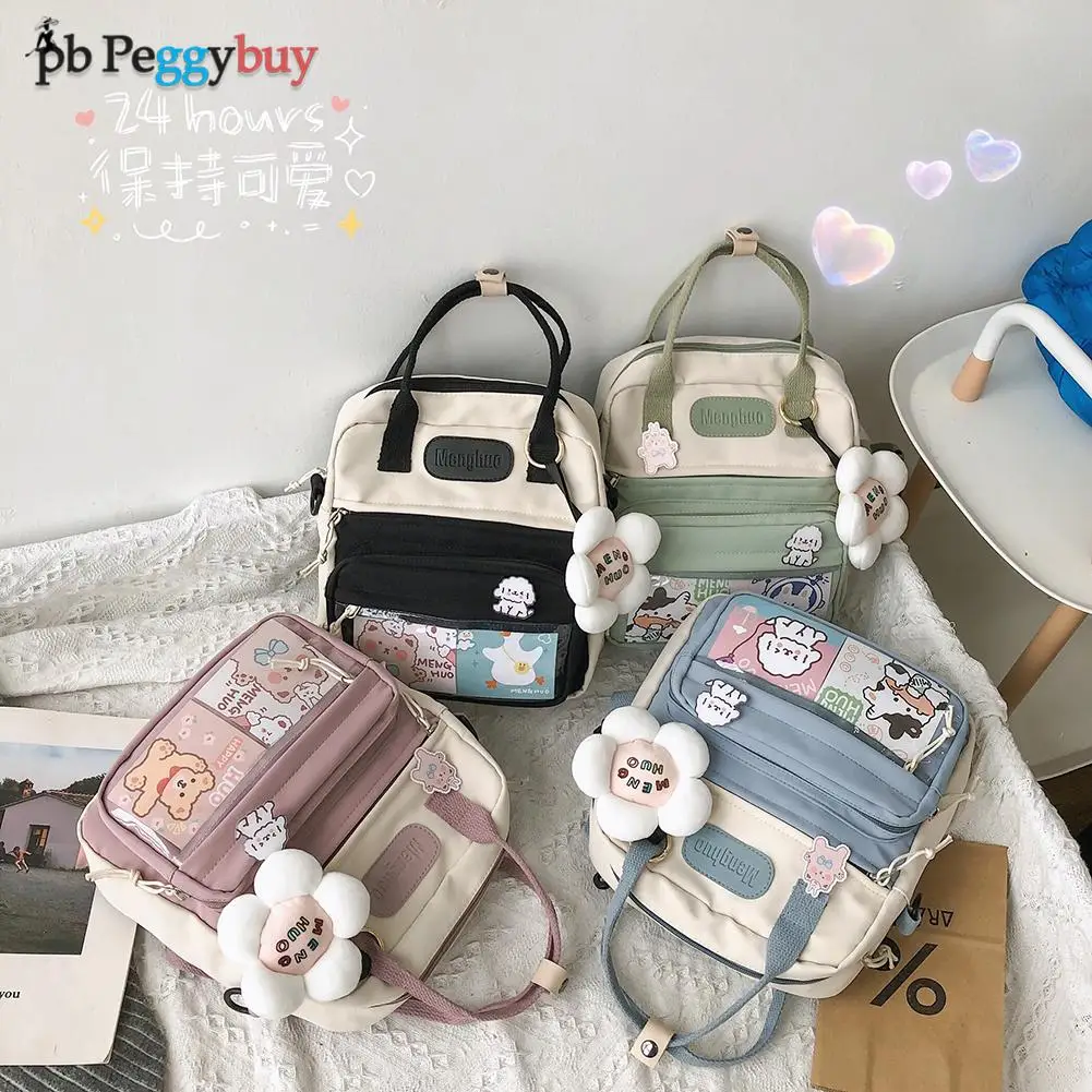 

Women Nylon PVC Backpack Lady Preppy Casual Zipper Contrast Color Shoulder Bag Multifunctional Large Capacity Bags For Women