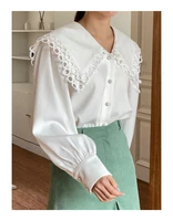 chic harajuku peter pan collar blouse for women spring autumn elegant long sleeve shirt lady vinatge streetwear shirt