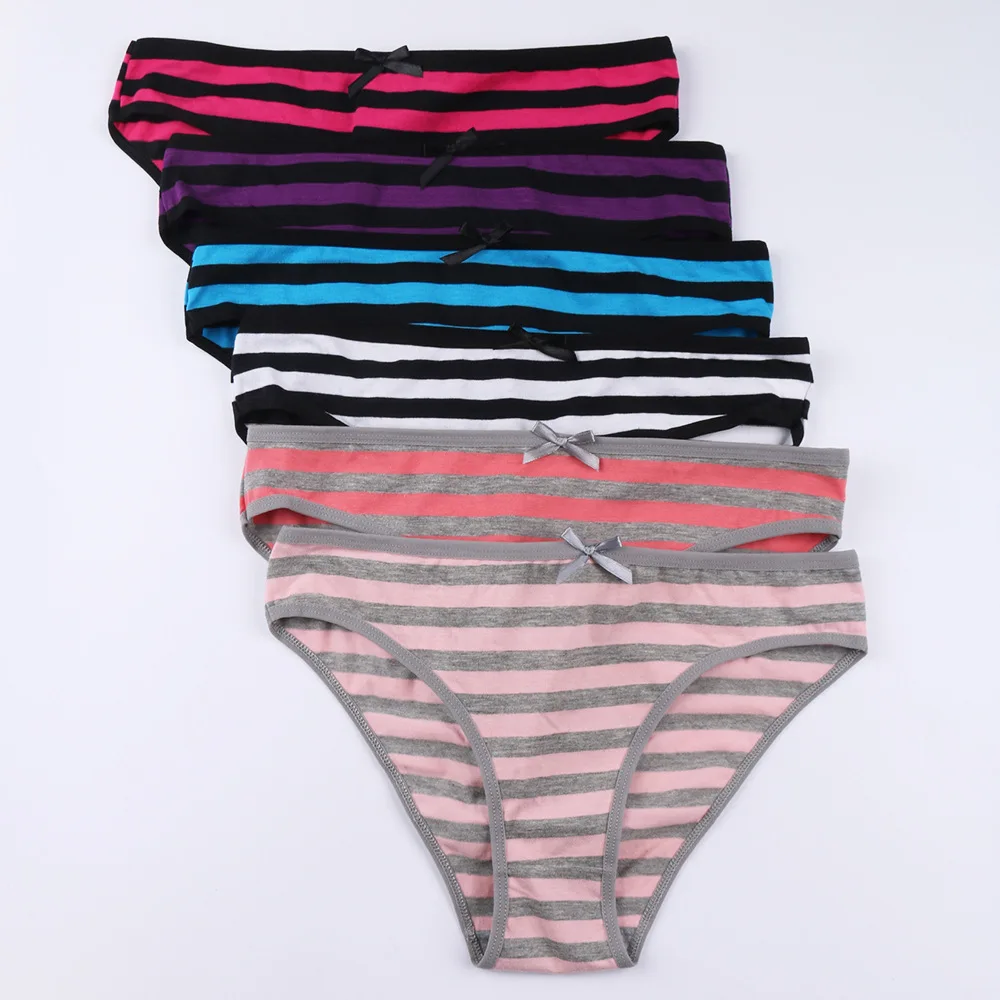 Pure Cotton Panties Striped Cotton Thong Briefs for Women with Low Waistline Pure Cotton Panties Striped Cotton Thong Briefs for Women with Low Waistline