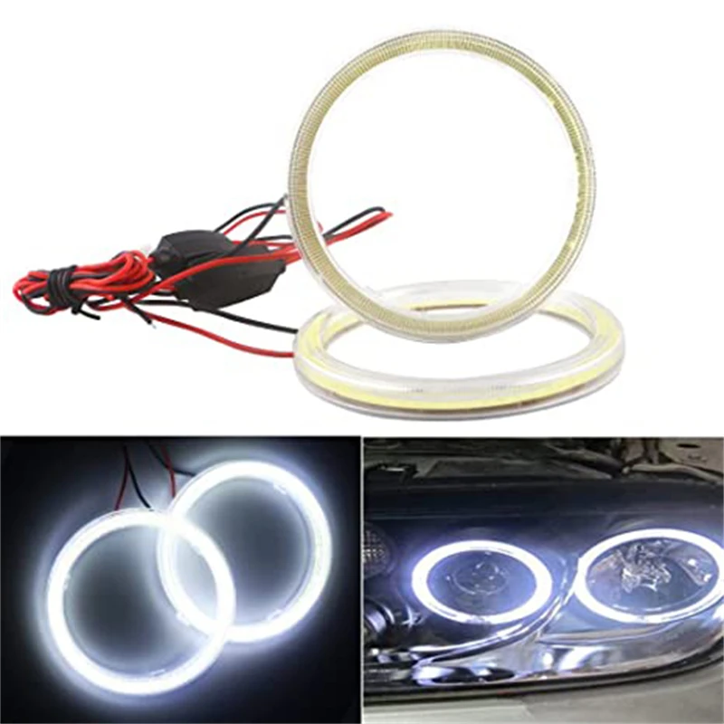 

2Pcs Car COB Angel Eye LED White Light Universal Car Motorcycle Headlight 60/70/80/90/100/110/120mm Circle Ring Aperture Lamp