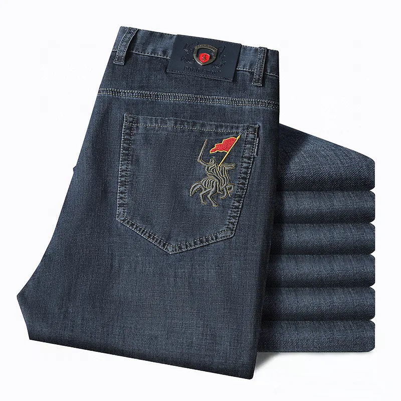 Men New in Casual Fashion Long Jeans Business Elegant Denim Trousers Stretch Elastic Pants Pony Vintage Designer Brand Clothes
