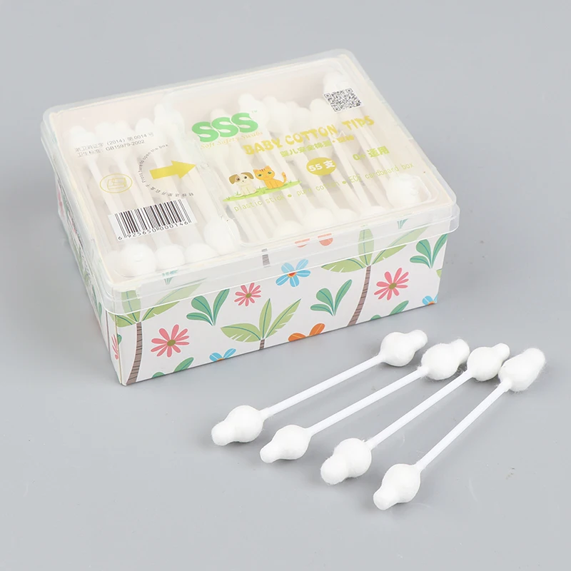 

55pcs Safety Baby Cotton Swab Gourd Shape Clean Baby Ears Sticks Medical Buds Tip Swabs Box Plastic oreille nettoyage