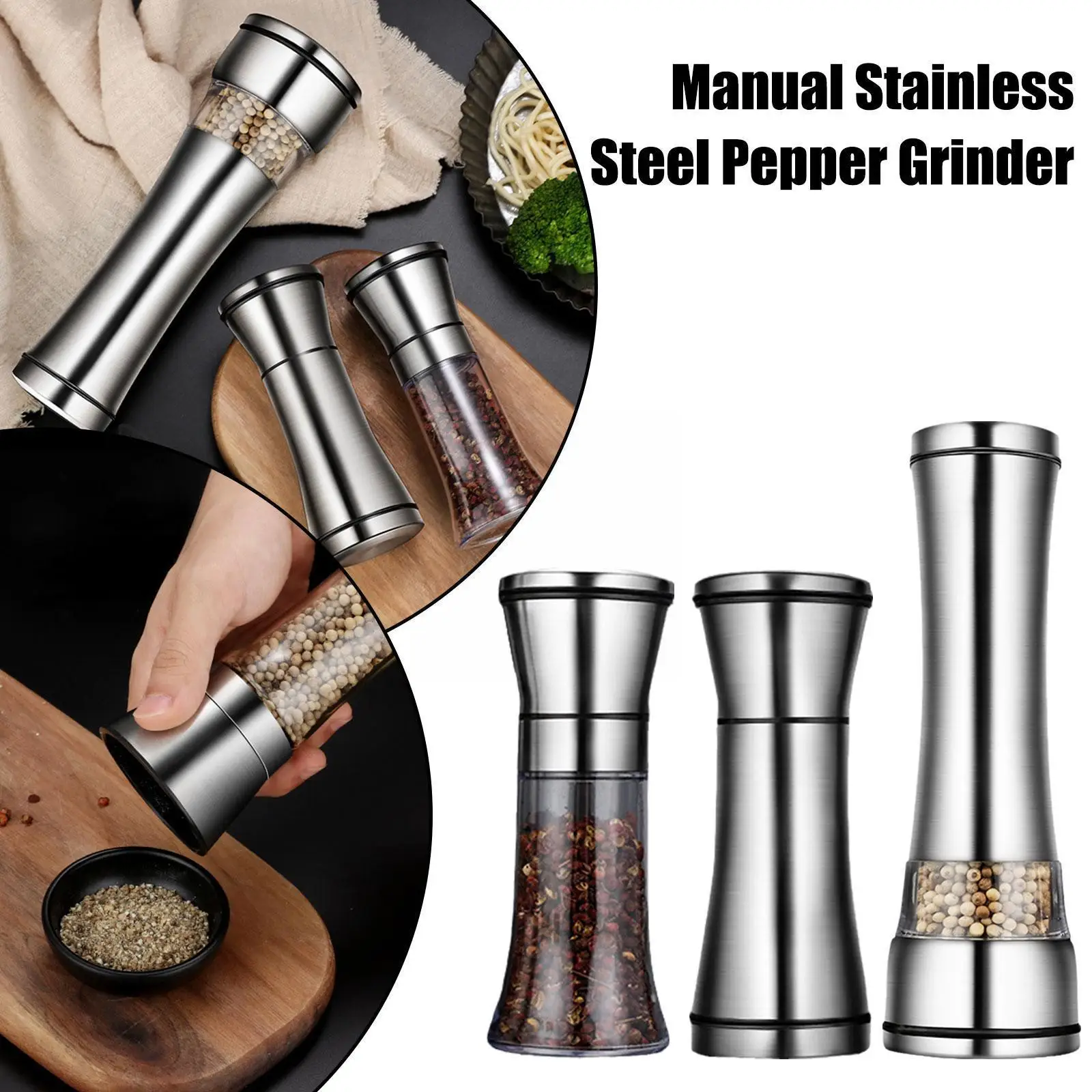 

Salt And Pepper Grain Mill Shakers Stainless Steel Grinder Accessories Spice Condiment Grinder Pulverizer Container Kitchen T7A3