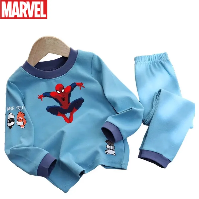 Marvel Spiderman cartoon children's thermal underwear set Iron Man Hulk winter two-piece boys' autumn clothes and long pants