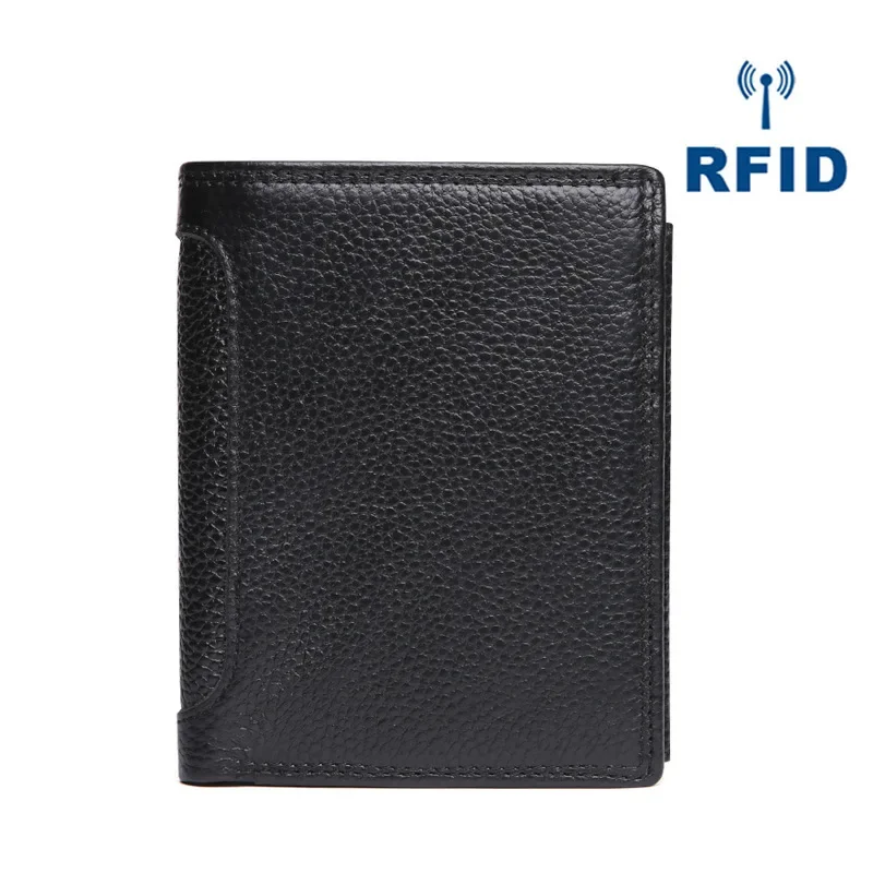 Leather wallet large capacity retro splicing coin purse multi card hidden buckle FRID