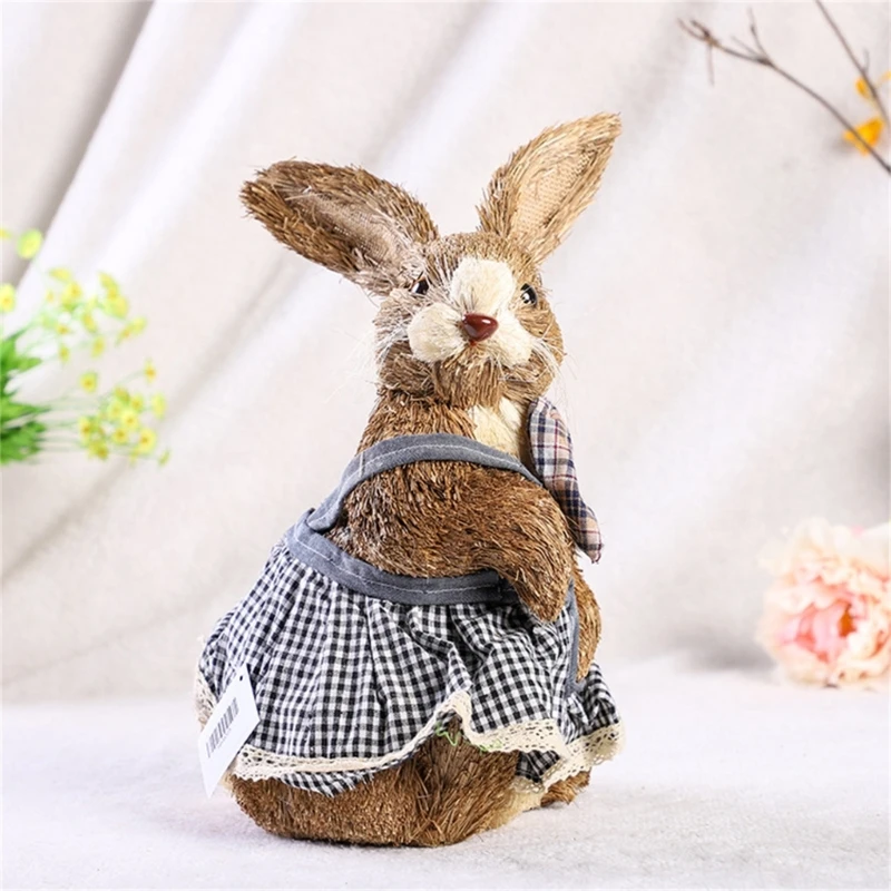 

Easter Straw Rabbit Ornament Artificial Rabbit with Aprons Standing Figurine Party Landscape Figurines Easter Decoration