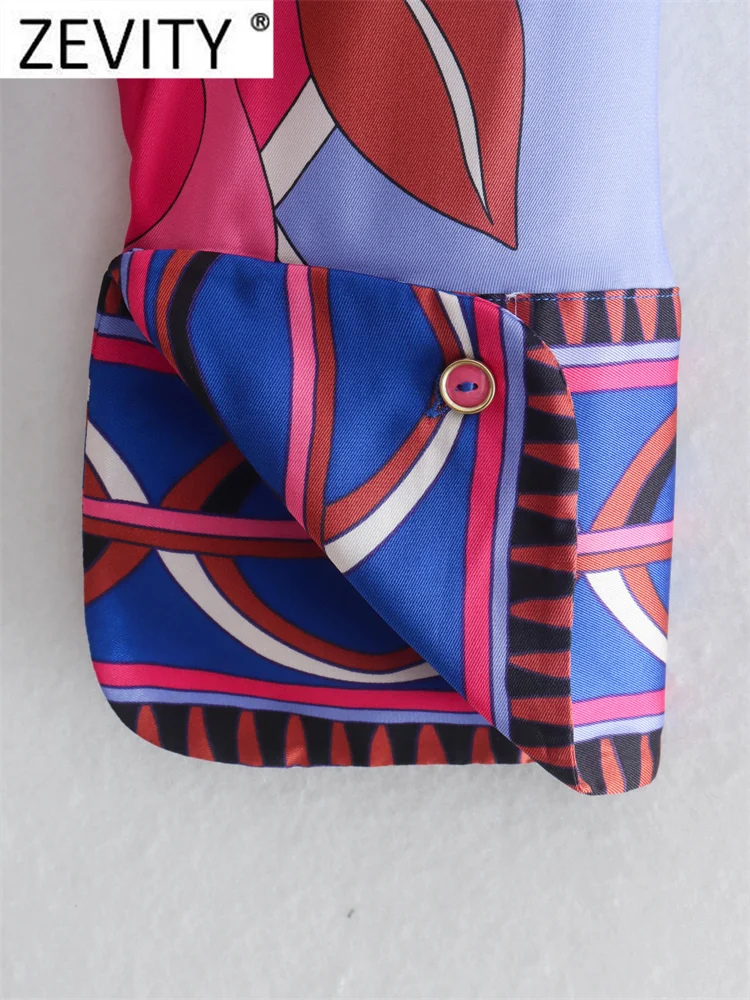 Zevity Женская винтажная блузка контрастных цветов с геометрическим принтом