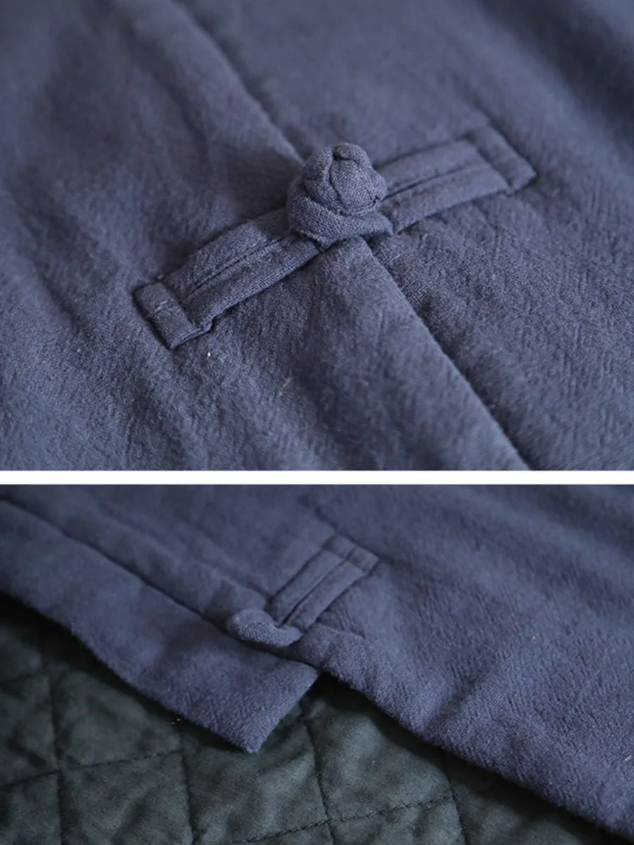 Новое китайское базовое хлопково-льняное однотонное короткое пальто с хлопковой