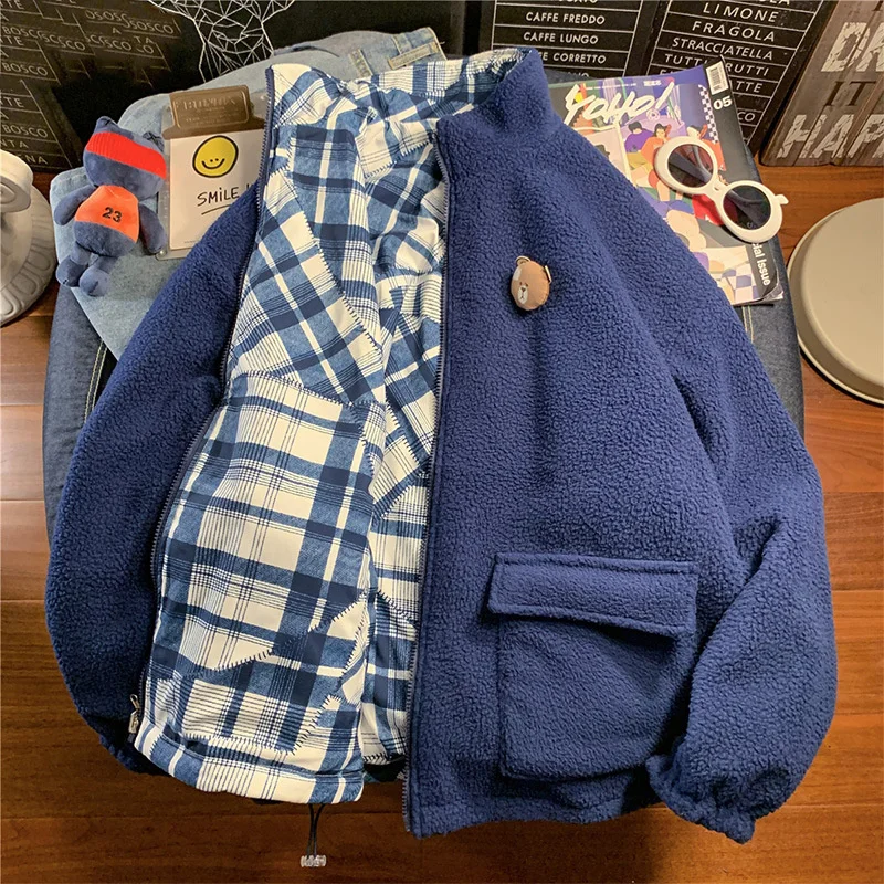 

Высококачественный комбинезон Klein из голубого овечьего флиса с обеих сторон, Мужская зимняя утепленная куртка с подкладкой, Молодежная куртка в стиле пары