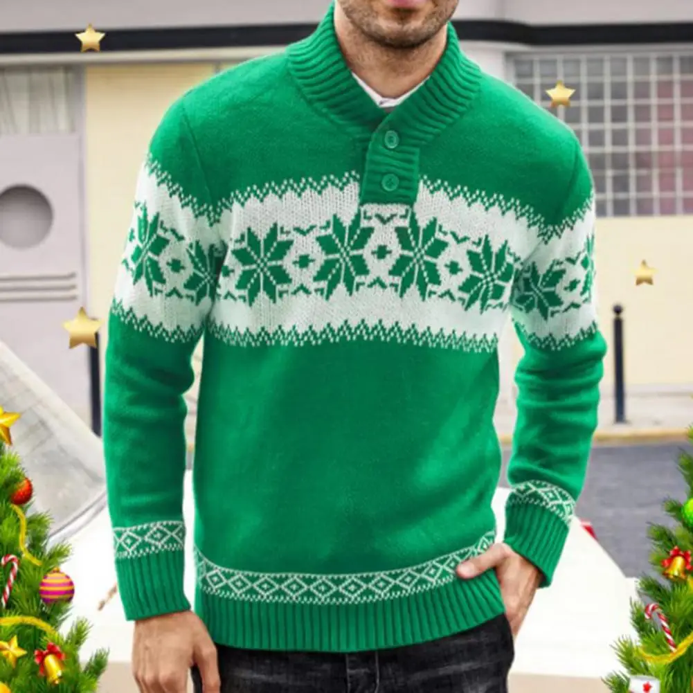 Sweater Jumper Stylish Stretchy Two Buttons for Outdoor Knitting Sweater Christmas Sweater