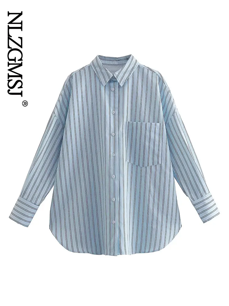 

Nlzgmsj ZBZA Весна 2022 Женские повседневные полосатые рубашки шикарные блузки с длинным рукавом Женские однобортные Топы 202203