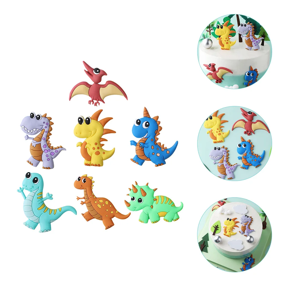 

7pcs Cartoon Dinosaur Cake Topper Kids Birthday Cake Decorations Dessert Decors