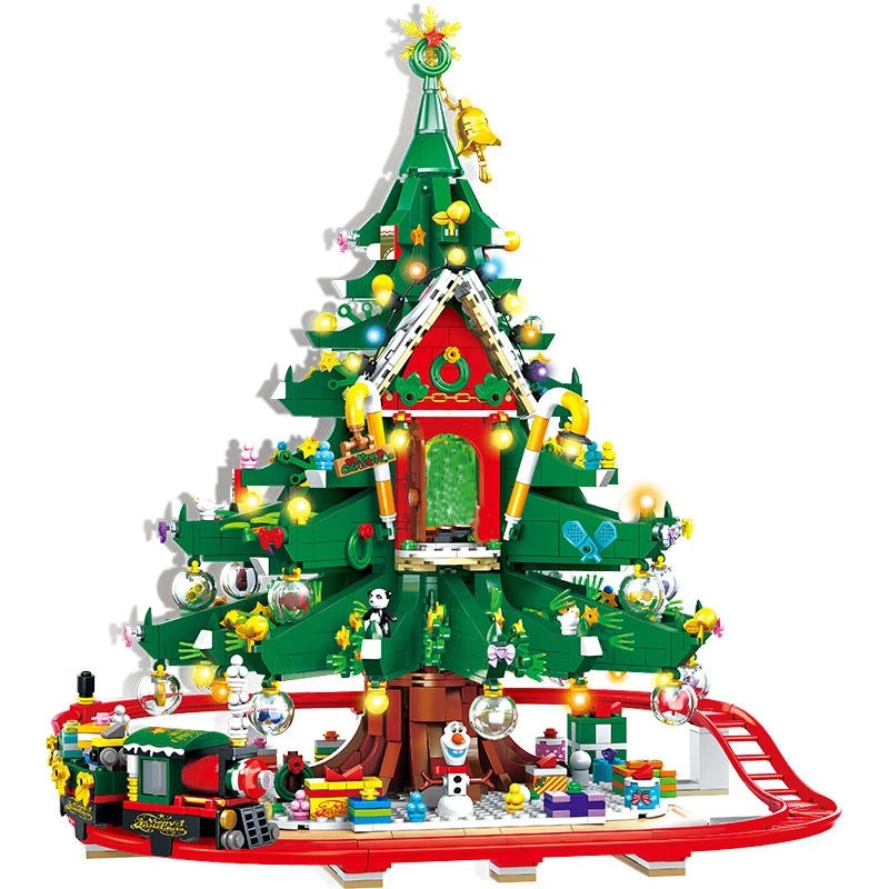 

City Village Winter Holiday Christmas Tree Train Snowman Santa MOC Model Building Blocks Bricks Toys Gifts