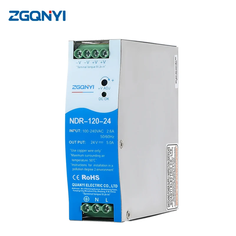 

ZGQNYI NDR-120W-24V импульсный источник питания энергосберегающий 24 вольт переменный ток в постоянный ток подходит для охранного оборудования