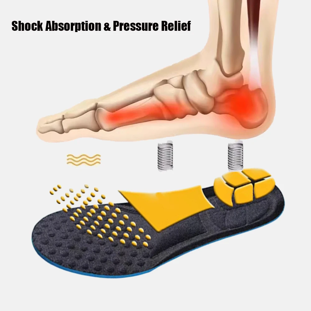 Memory Foam Insoles For Shoes Women Sweat Absorbent Foot Massage Sports Insole for Men Sneakers Arch Support Running Shoe Pad