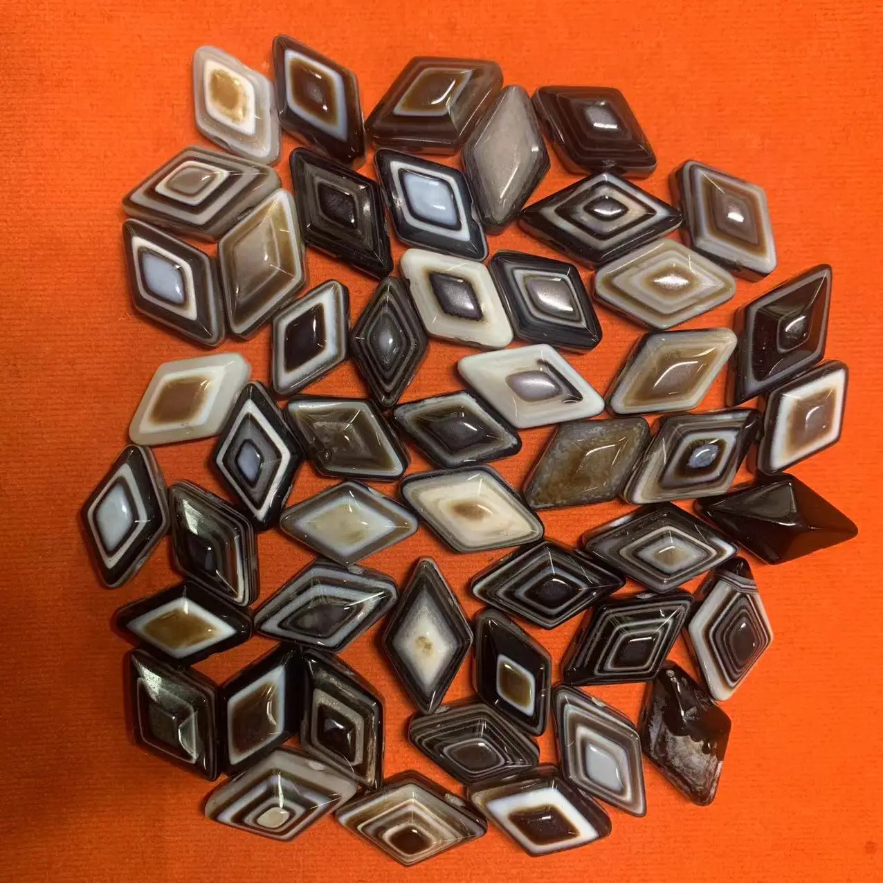 

49pcs/lot natural geometric diamond eye old agate beads bulk wholesale black white brown accessories gem jewelry folk-custom diy