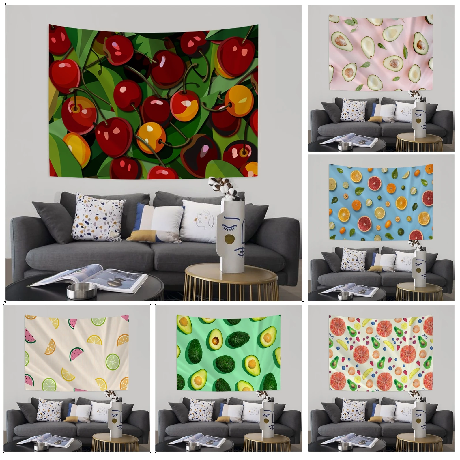 

Fruit Cartoon Tapestry Hanging Tarot Hippie Wall Rugs Dorm Wall Hanging Sheets