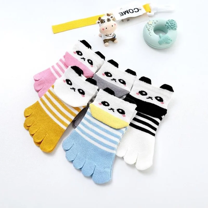 Calcetines de malla de algodón para niños y niñas, medias transpirables de cinco dedos, estilo coreano y japonés, dibujos animados, Verano