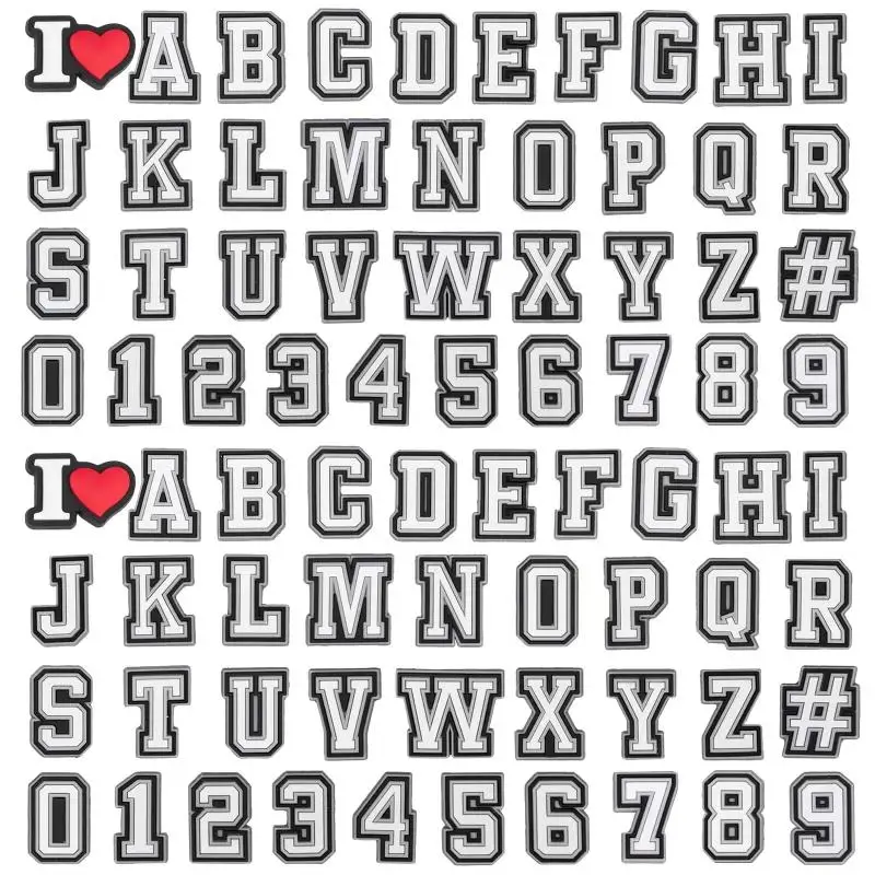 36-76 Pcs Letter Black White PVC Shoes Accessories For Croc Jibz Shoe DIY Decoration Kids Birthday Gift